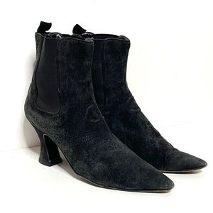 ✨Chanel✨ Vintage Black CC Logo Suede Pointed Toe Ankle Booties 37.5